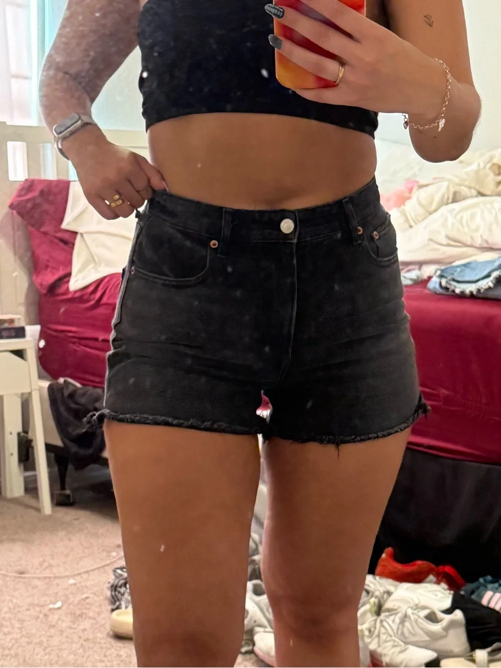 High-Rise Black Denim Cutoff Shorts